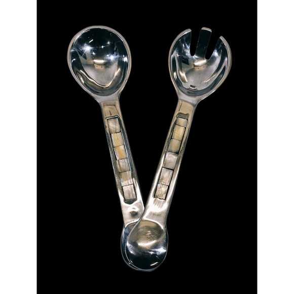 Towle Mother of Pearl Inlay Large Serving Spoon Salad Set 2 Utensils 11" EUC - Picture 1 of 6